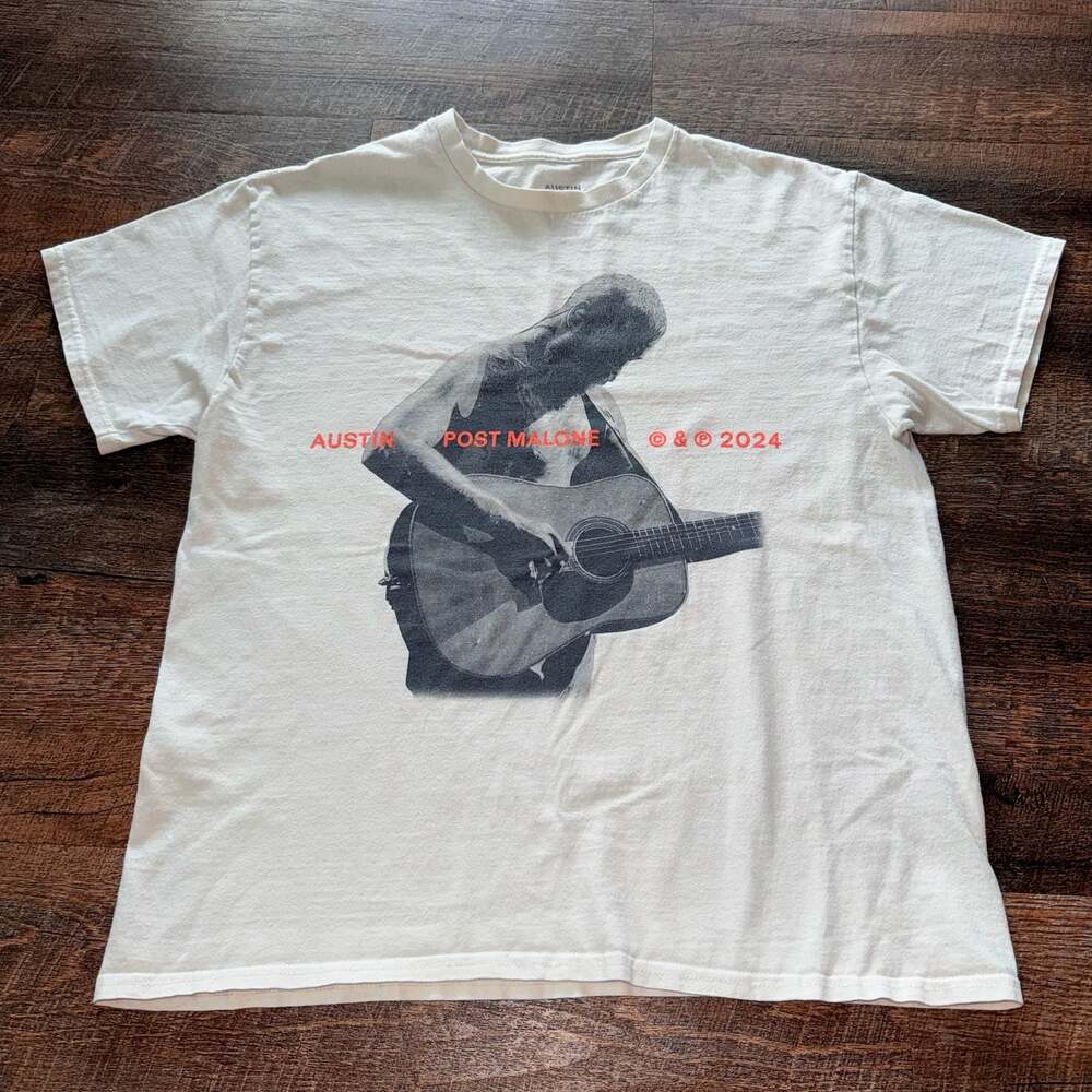 Post Malone Austin Guitar Graphic T-Shirt White Medium